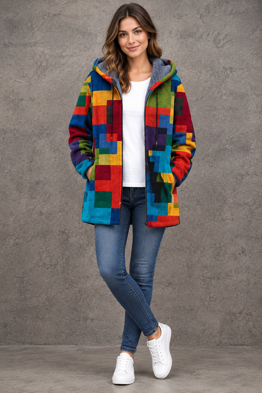 Chaqueta con capucha de estilo artístico