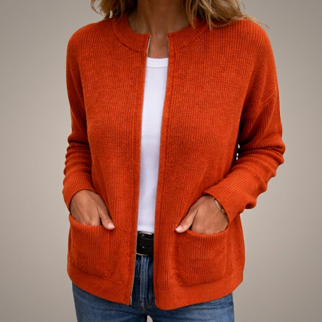 Chaqueta con cremallera de punto grueso y bolsillos
