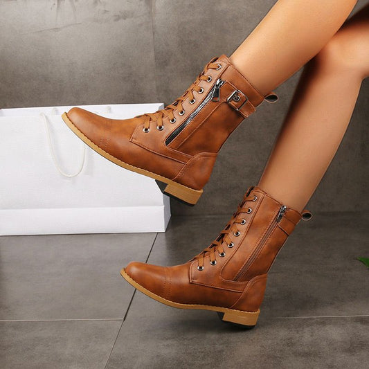 Botas de piel para mujer con cremallera lateral